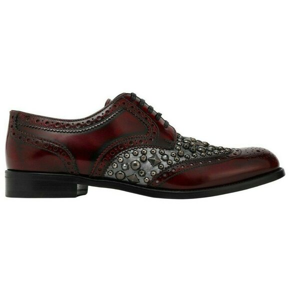 DOLCE & GABBANA SHOES STUDDED OXFORD LACEUP BURGUNDY LEATHER LOAFER sz 36 5.5 - Picture 1 of 14